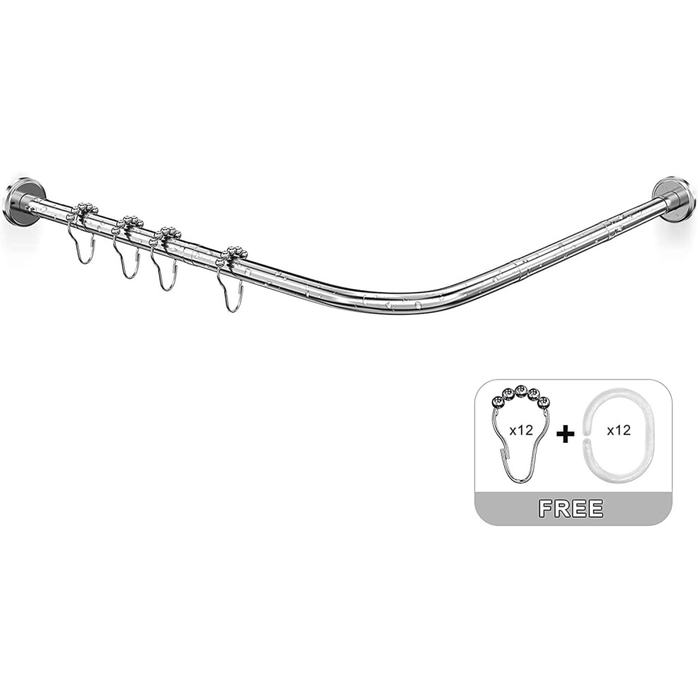 (70-100*90-120cm, Stainless Steel) Shower curtain track pull rod curved L shape retractable no drilling