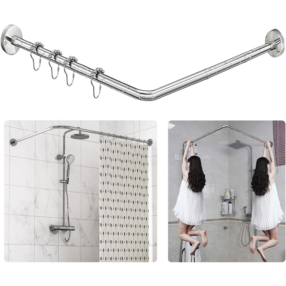 (L-Shape:60-133 x 60-133 cm,  L-shape - Silver) Corner shower curtain rod