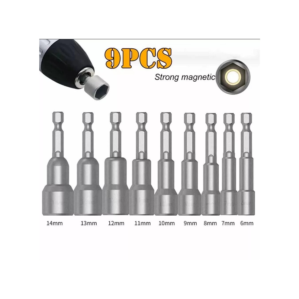 9pc Hex Sockets Sleeve Nozzles Nut 6mm-14mm 1/4" Driver Adapter Tool-image-OPC-PGB7TQX-NEW