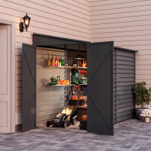 (Charcoal Black) 8.8 x 4.7 ft Pent Metal Garden Storage Shed Motorcycle Shed with Lockable Door