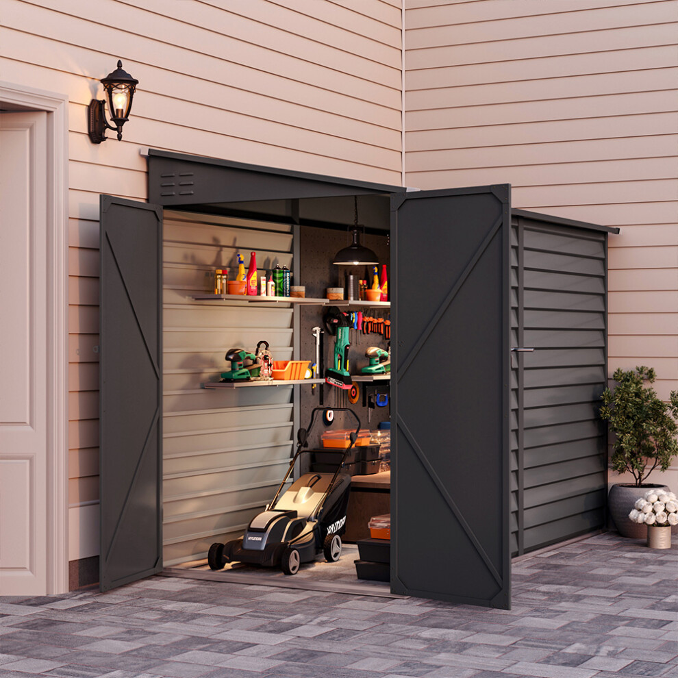 (Charcoal Black) 8.8 x 4.7 ft Pent Metal Garden Storage Shed Motorcycle Shed with Lockable Door