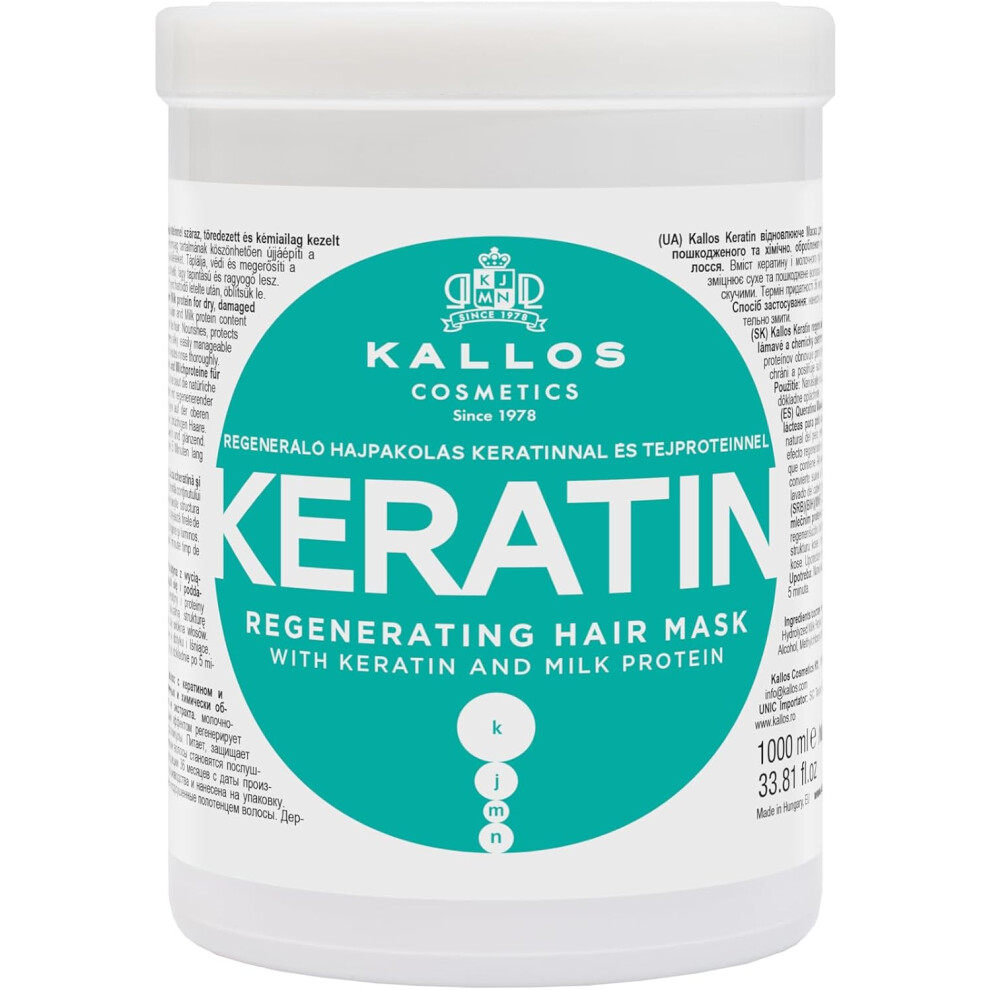 Kallos KJMN Keratin Regenerating Hair Mask with keratin and milk protein for dry, damaged and chemically treated hair 1000 ml