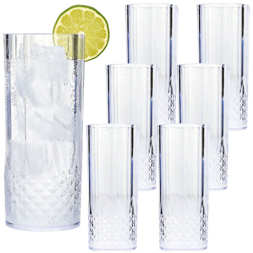 True Face 6Pack Clear Crystal Effect Highball Long Drinking Plastic Glasses 1