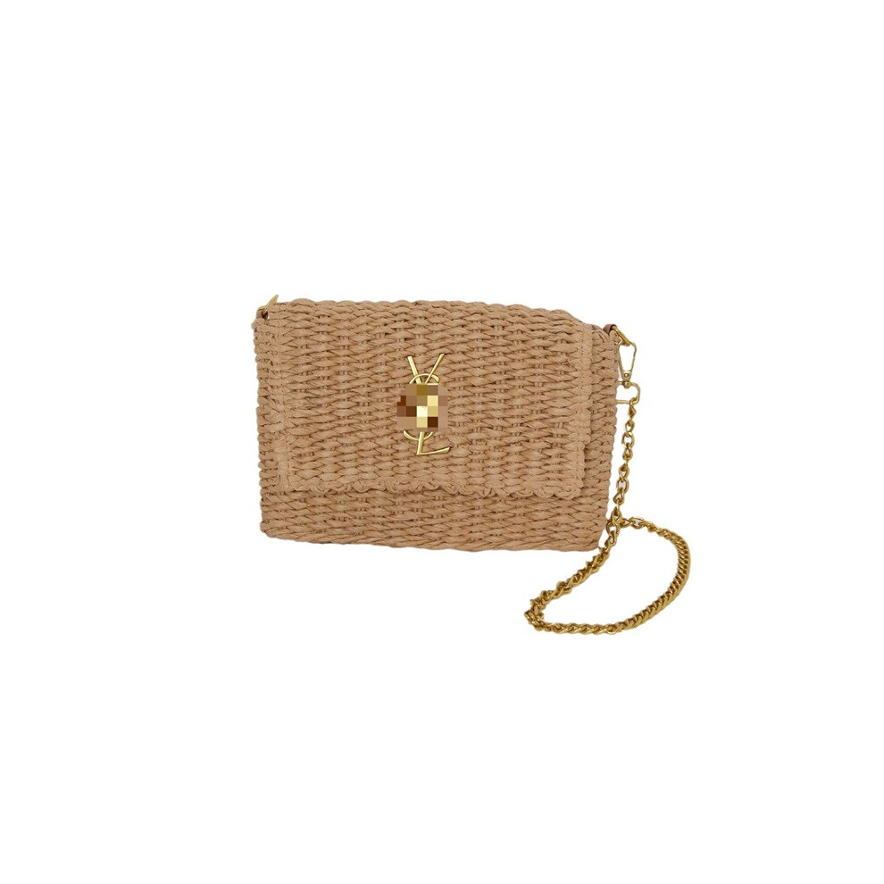 (Coffee Color) Straw Woven Crossbody Women's Bag Blue
