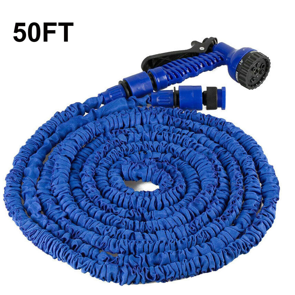 (Blue) 50FT Expandable Garden Hose Pipe with Spray Gun