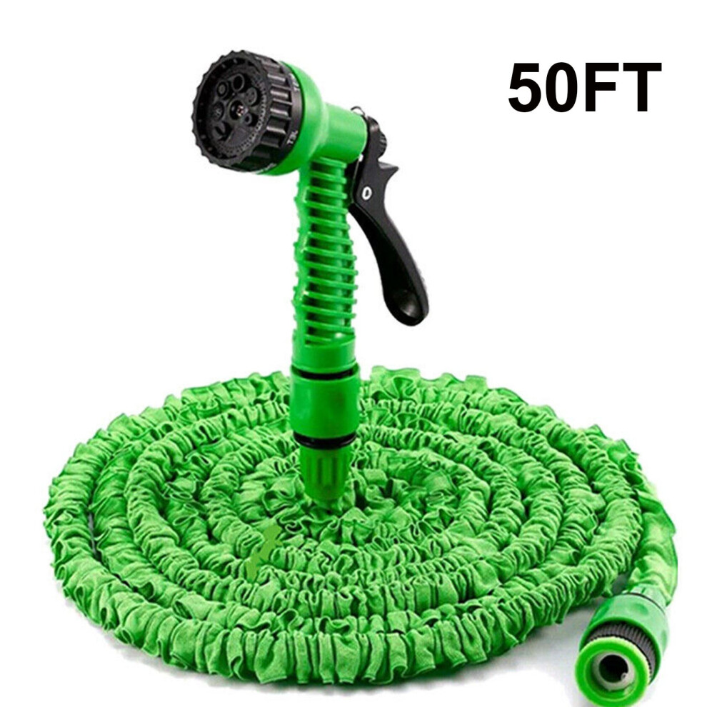 (Green) 50FT Expandable Garden Hose Pipe with Spray Gun
