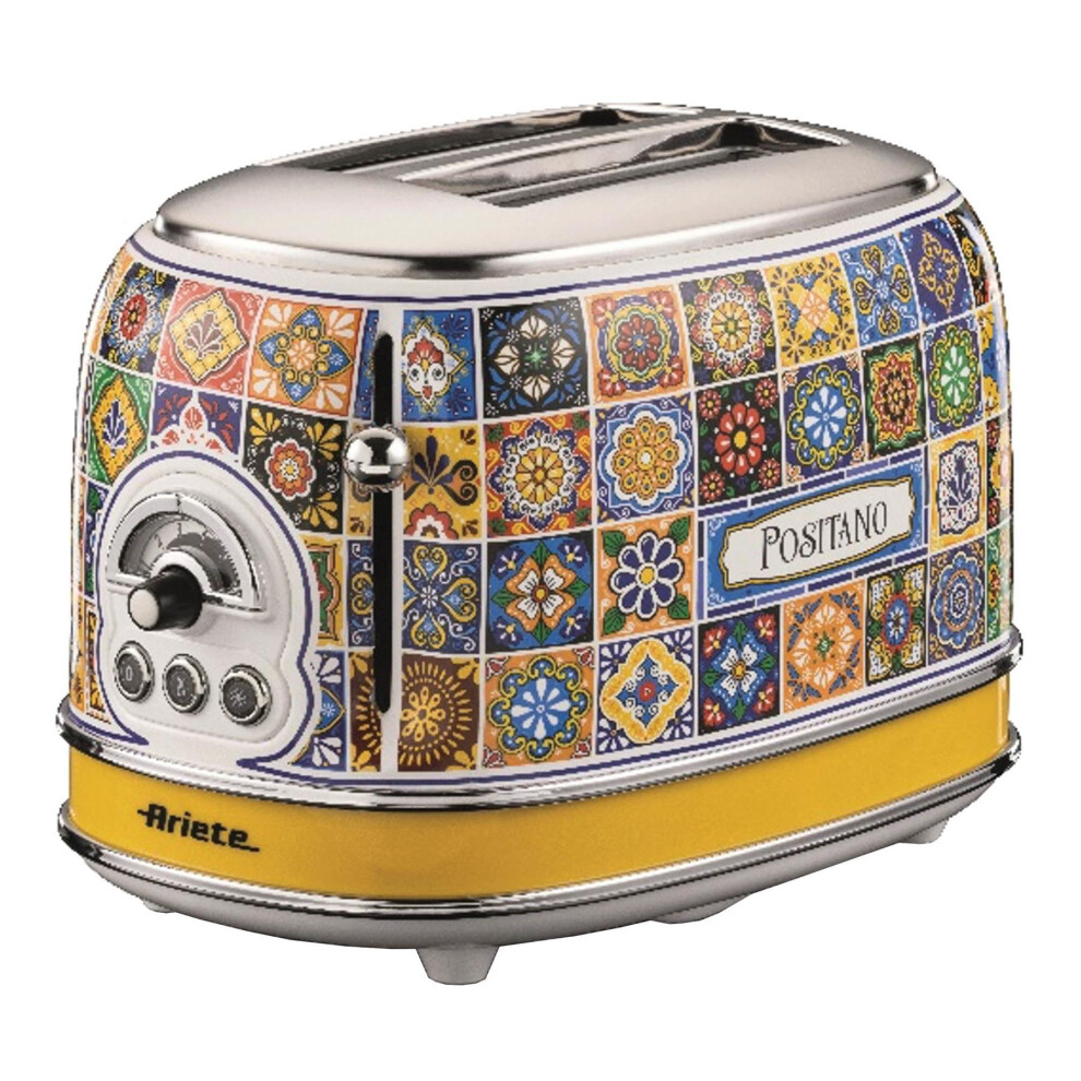 Ariete 551/1 Positano 2 Slice Toaster, Vintage Italian Tile Design, Defrost & 6 Toasting Functions Multicoloured
