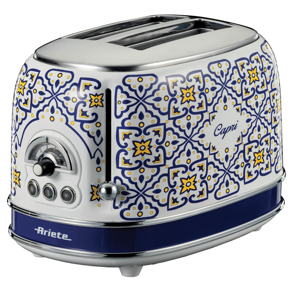 Ariete 5512 2 Slice Toaster, Cool Touch Sides, Defrost, 6 Toasting Functions, Auto Eject, Crumb Drawer, Capri Design Multicoloured