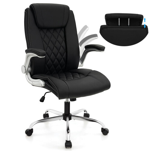 Costway PU Leather Office Chair Adjustable Headrest Chair With Rocking Function