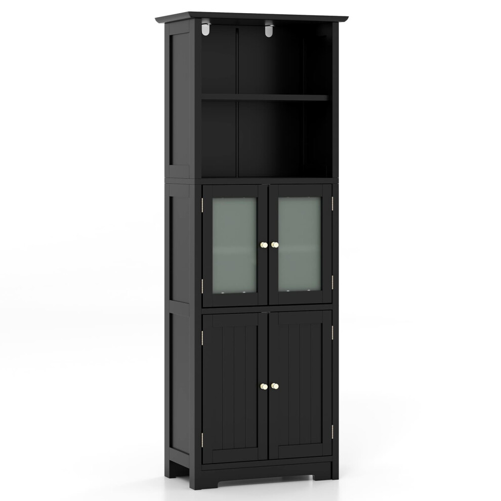 Costway Freestanding Storage Cabinet With Tempered Glass Double Door And Open Shelves