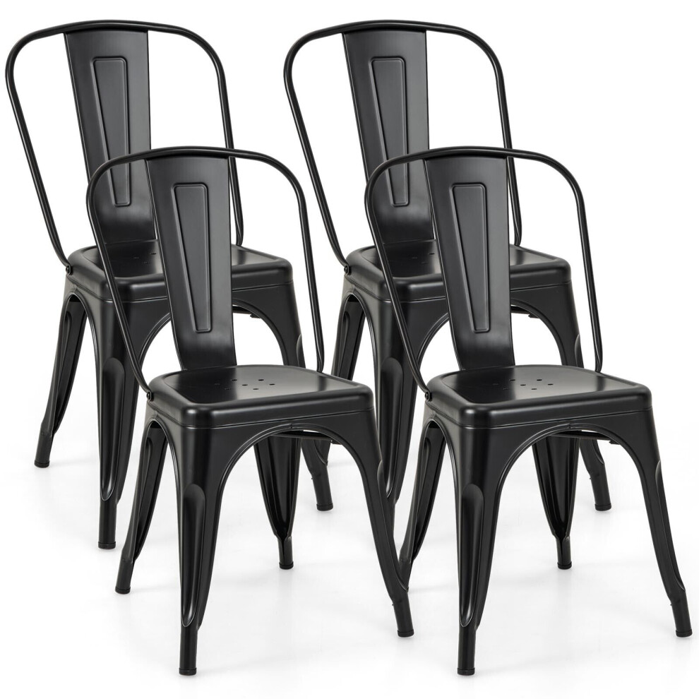 High Back Bar Stools Set of 4 Stackable Metal Counter Height Dining Chair