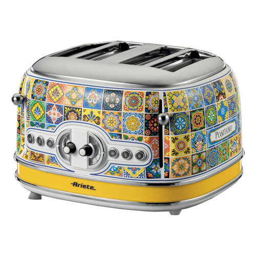 Ariete 561/1 Positano 4 Slice Toaster, Vintage Italian Tile Design, Defrost & 6 Toasting Functions