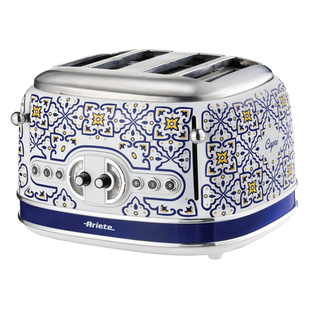 Ariete 561/2 4 Slice Toaster,Cool Touch Sides, Defrost, 6 Toasting Functions, Auto Eject, Crumb Drawer, Capri Design Multicoloured
