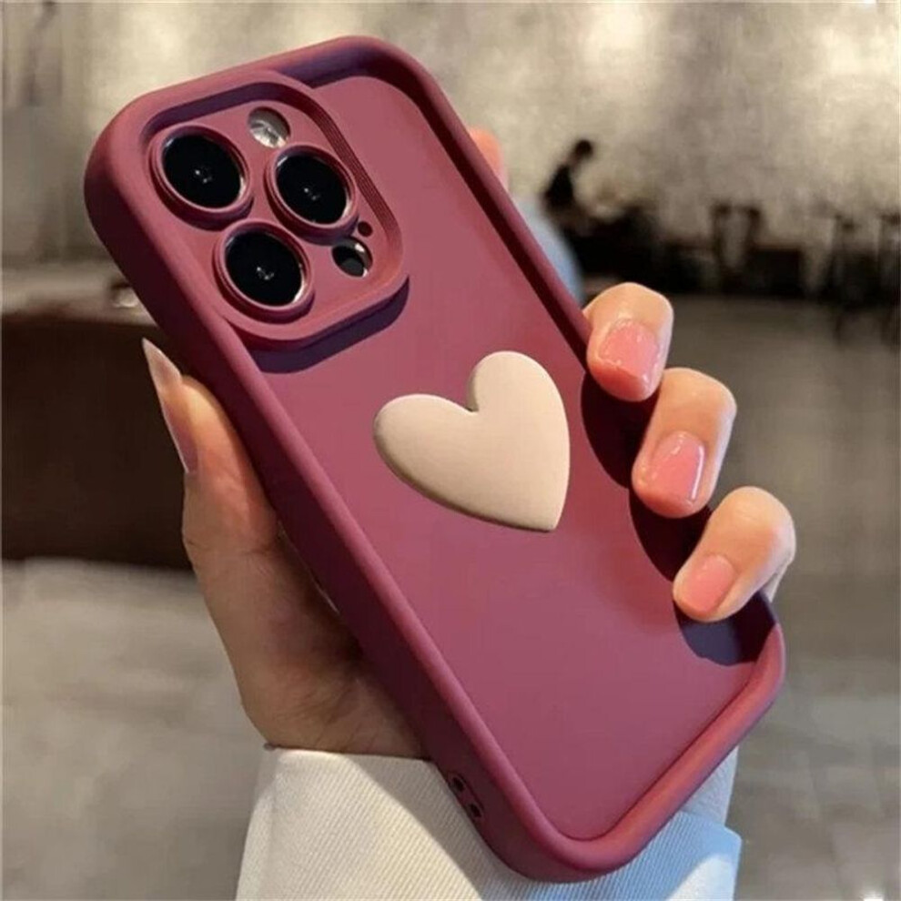 (red, iPhone SE?2020?) Cute INS 3D Love Heart Silicone Phone Case For iPhone 11 12 13 14 15 Pro Max XS XR 7 8 Plus SE 2020 Shockproof Candy Cover