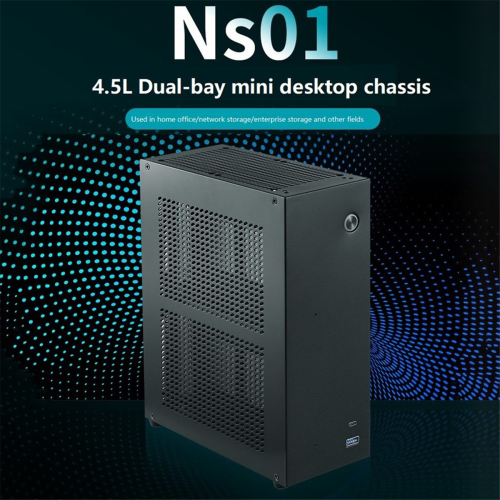 Desktopchassis ITX-Computerbehuizing Mini NAS-Computerbehuizing Dubbele 3,5-Inch Harde Schijf USB 3.0 TYPEC-Interface Voorzijde Zwart 2