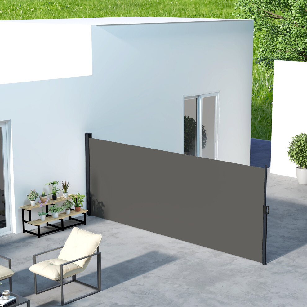 Outsunny Side Awning Retractable, Privacy Screen, 400X160cm, Dark/Grey
