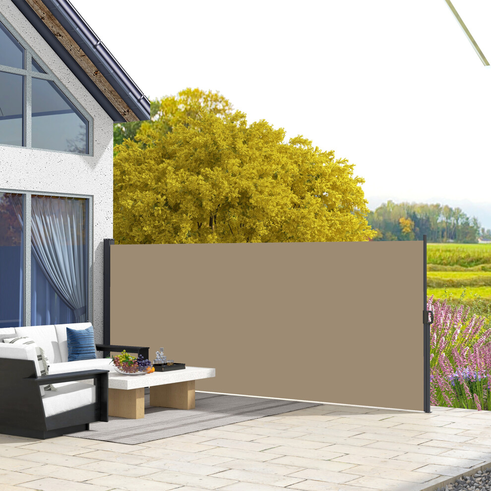 Outsunny Side Awning Retractable, Privacy Screen, 400x160cm, Khaki