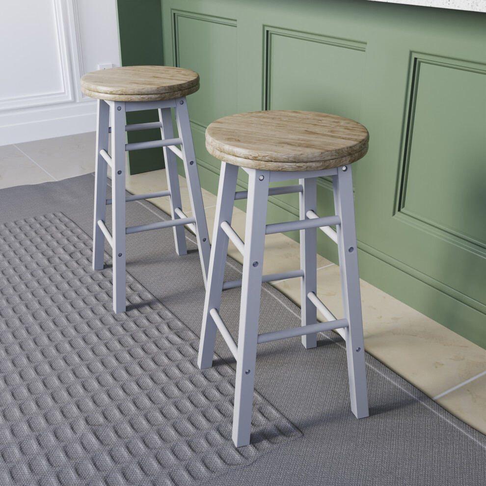 (White) Wooden Revolving Swivel Bar Stool Set of 2
