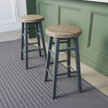 (Grey) Wooden Revolving Swivel Bar Stool Set of 2