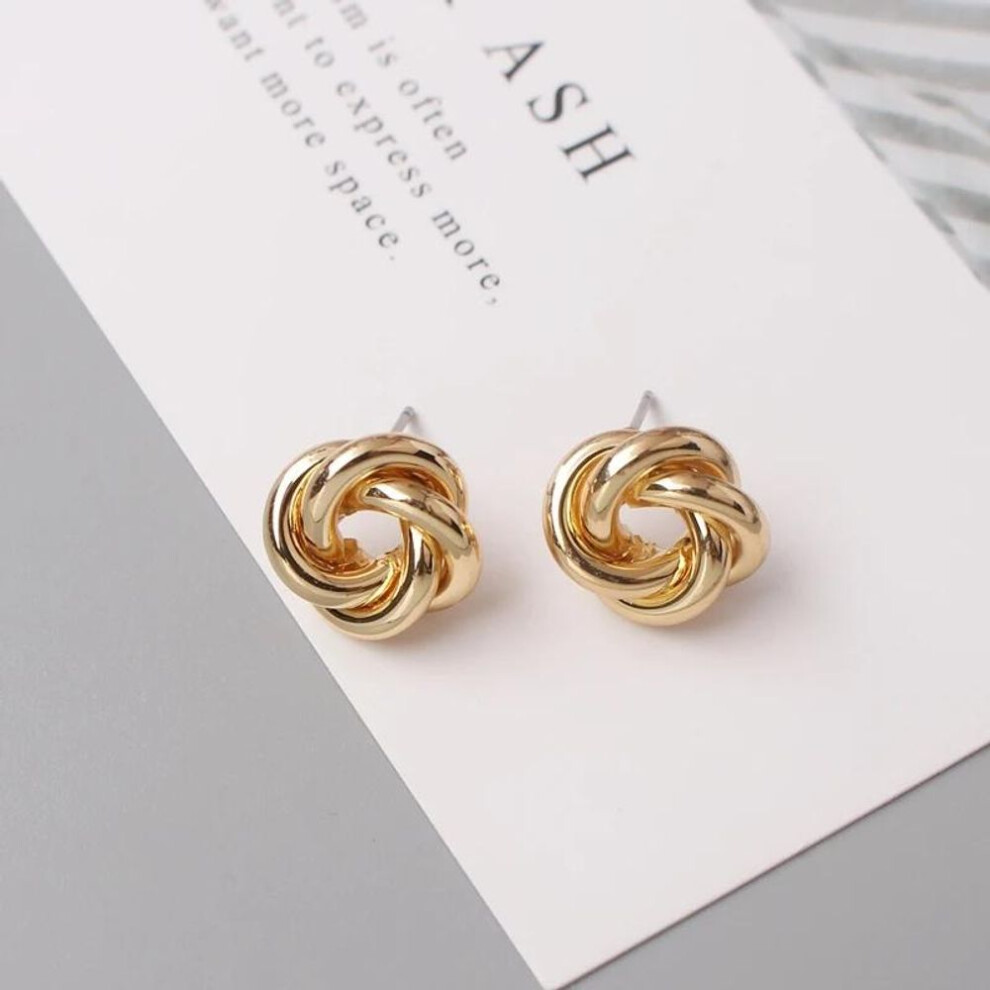 (gold) Stud Earrings For Women Rock Smooth Small Metal Knot Twist Flower Earrings Punk Party Jewelry Valentine's Day Gift Bijoux