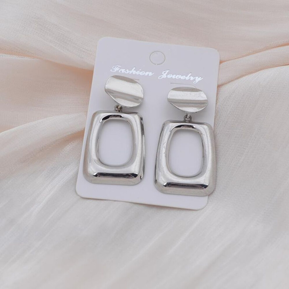 (silver) Simple Statement Square Drop Earrings for Female Gold Silver Fashionable Silver Needle Geometric Earrings Women Popular Ornaments