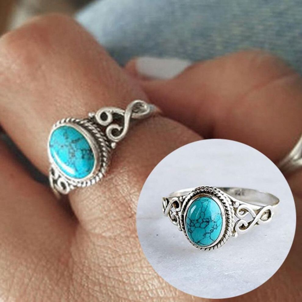 (US 6) Antique Turquoise Natural Gemstone Bride Wedding Engagement Vintage Ring Gift