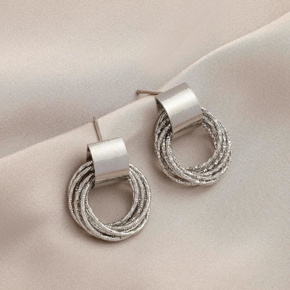 (silver) Retro Metal Gold Color Multiple Small Circle Stud Earrings For Women Korean Jewelry Fashion Wedding Party Earrings Jewelry Gift