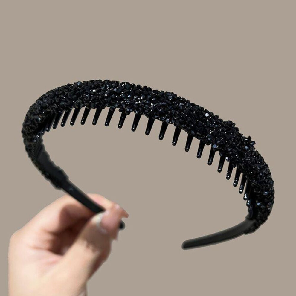 (black) Non-Slip  Hair Hoops Bands Women Toothed Elastic Headbands For Women Shiny Luxury Hair Hoops