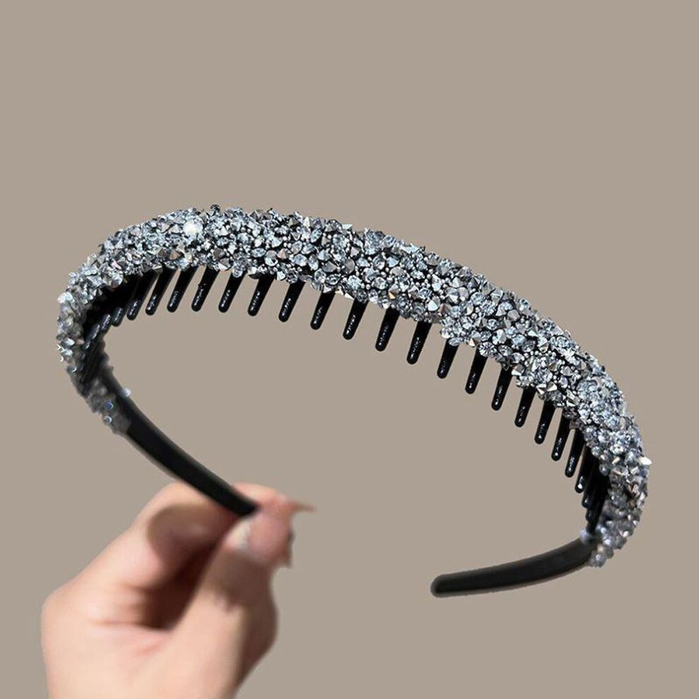 (silver) Non-slip  Hair Hoops Bands Women Toothed Elastic Headbands For Women Shiny Luxury Hair Hoops