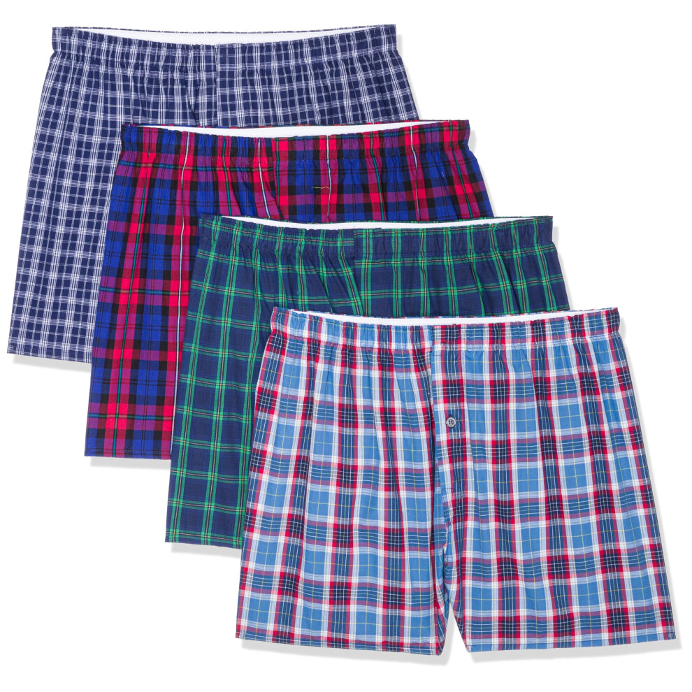 Fruit of the Loom mens Premium Tag-free Cotton Boxer Shorts Boxer - 4 Pack Woven Assorted Large US