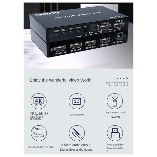 4K 60Hz -Compatible Matrix Switch 2x4 Splitter EU PLUG 2