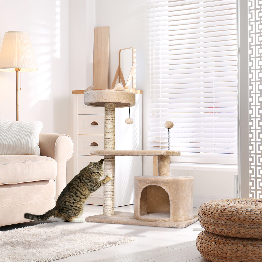 Pawhut Beige 81Cm Cat Tree Climbing Tower For Indoor With Scratching Post