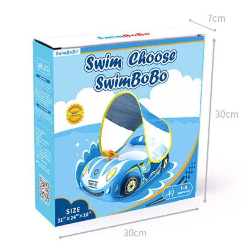 (blue, 79*91*27cm) Inflatable Swimming Float For Toddlers With Adjustable Sun Canopy And Safety Seat, Pool Toy For Kids 1-4 Years