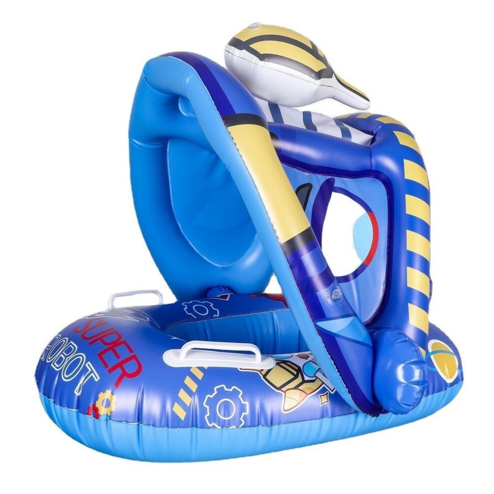(blue, 70*55*70cm) Baby Swimming Ring with Sun Protection, Inflatable Swimming Ring, Removable for Swimming Aid with Swimming Seat, Swimming Hoop Toy From 6 Months