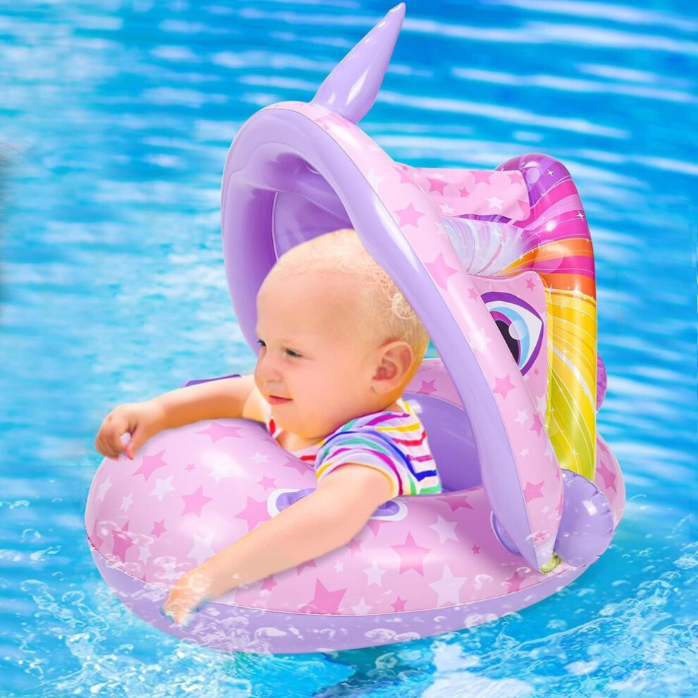 (pink, 70*55*70cm) Baby Swimming Ring with Sun Protection, Inflatable Swimming Ring, Removable for Swimming Aid with Swimming Seat, Swimming Hoop Toy From 6 Months