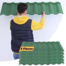 (Dark Green) Metal Roof Shingle, Pack of 5 Pcs Covers 2.37m², Graphite Stone Coated Galvanized Zinc Roofing Tile
