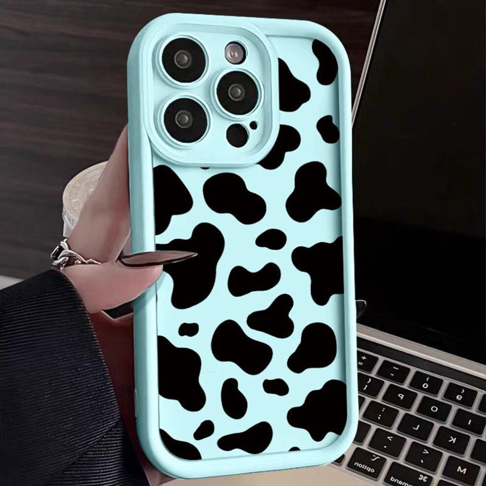 (light blue, iPhone 12) For iPhone 16 15 Pro Max 14 13 Pro 12 11 XR 8 7 Phone Cover Cow Pattern Shockproof Matte TPU Soft Case