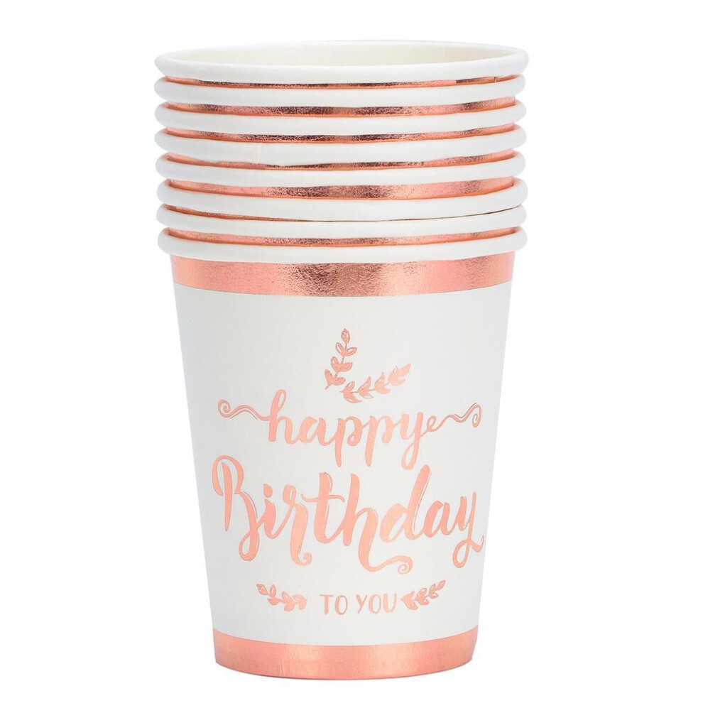8pcs Birthday Tableware Rose Gold Disposable Paper Cups Plates Dinnerware Decorations Suppliespaper