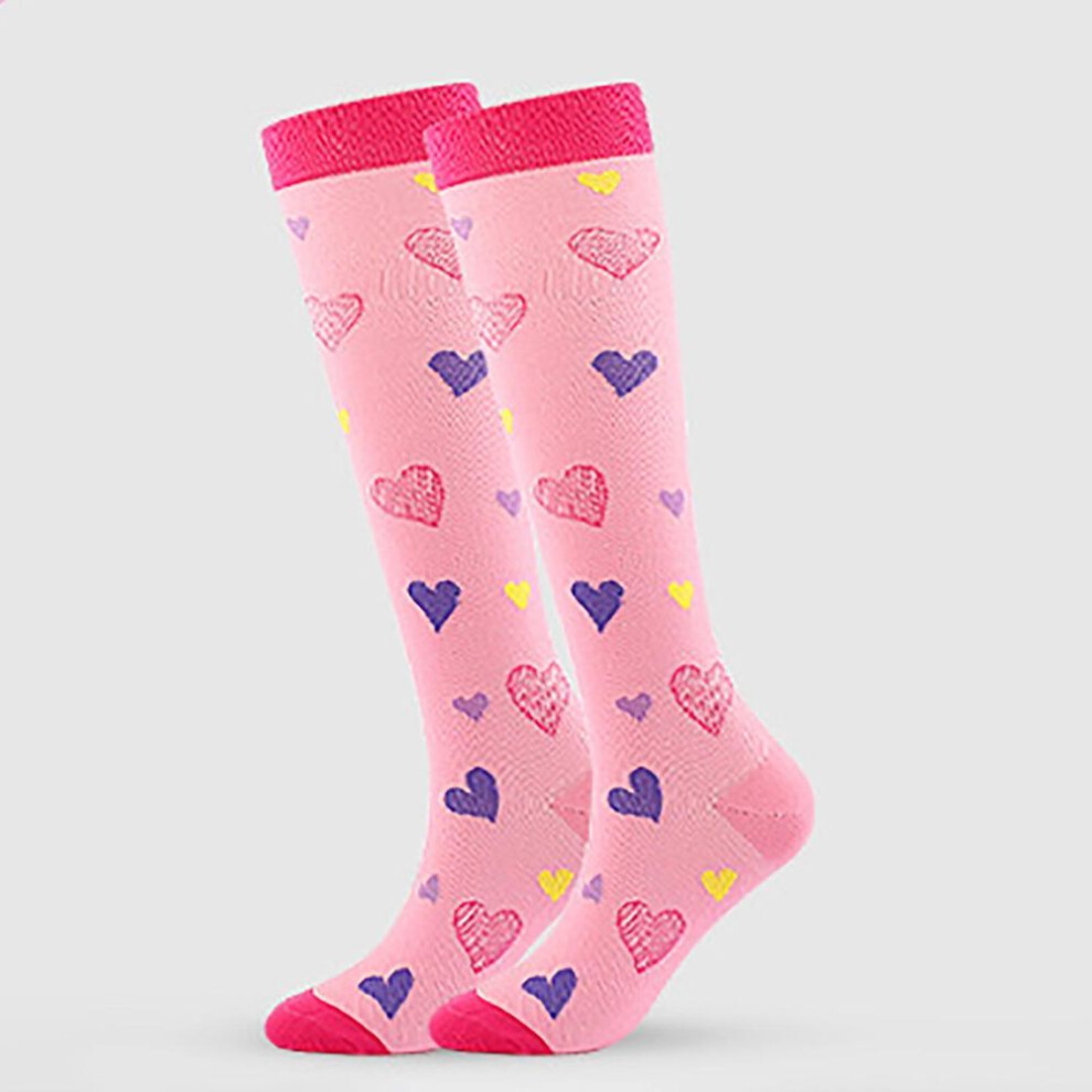 (pink, L) [brisand] Women's Absorb Sweat Cartoon  Print Nylon Long Tube Compression Outdoor Sports Socks