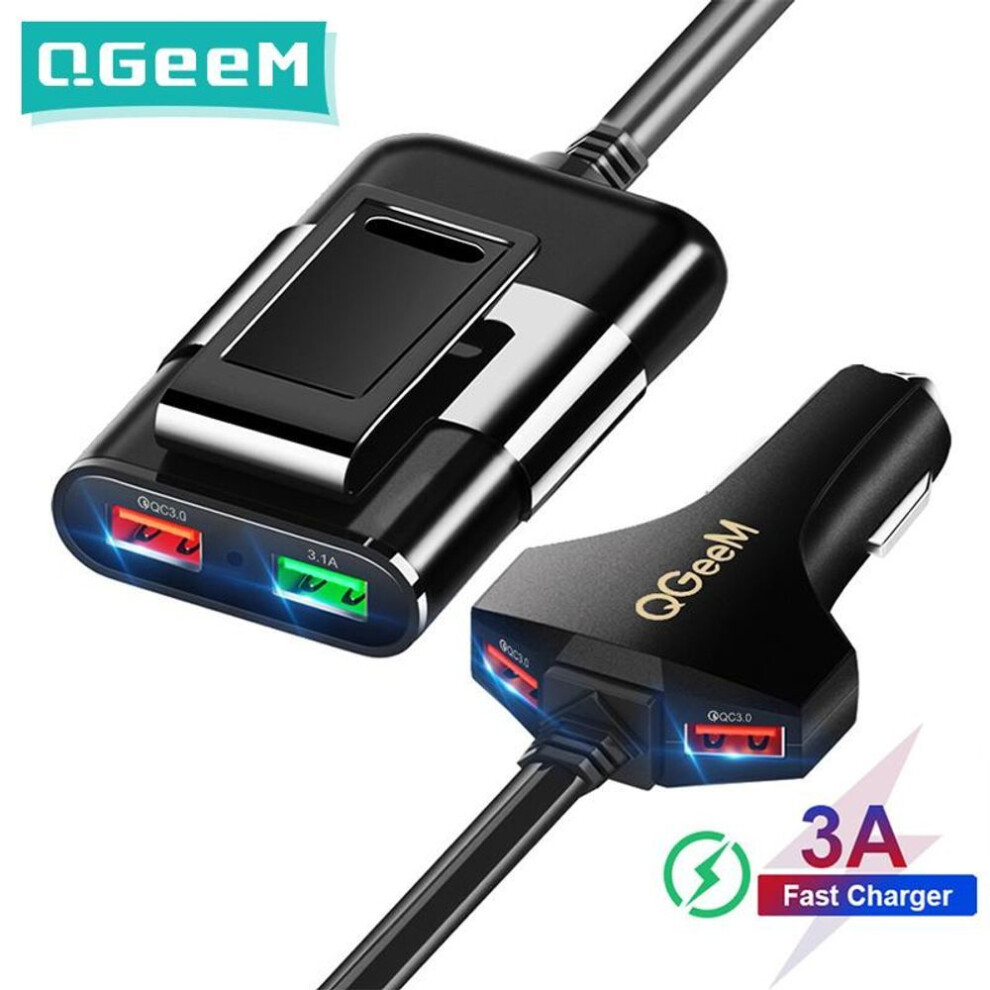 (black, car charger) QGEEM 4 USB Car Charger for iPhone Quick Charge 3.0 Car Portable Charger Hammer Front Back QC3.0 Phone Charging Fast Car Charger