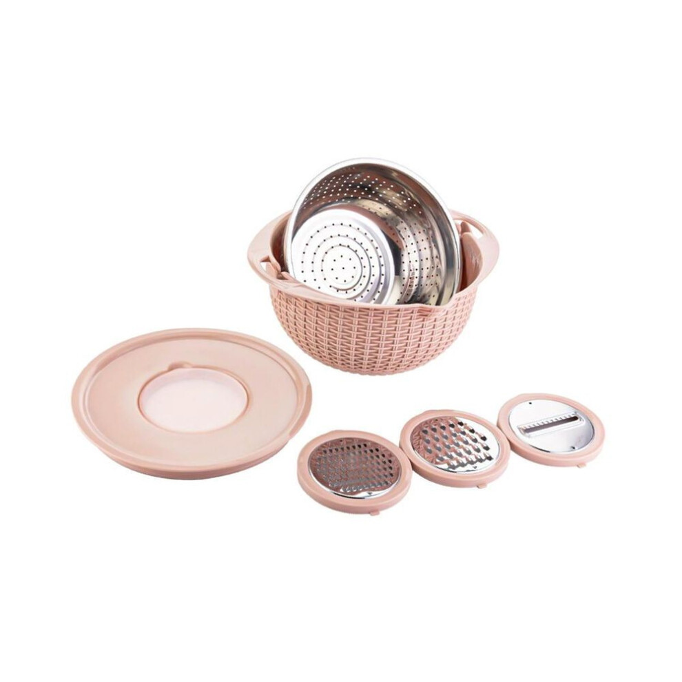 (pink) Stainless Steel Drain Basket Colander Food Grade Multi-functional Kitchen Tool In 1 Colander Slot