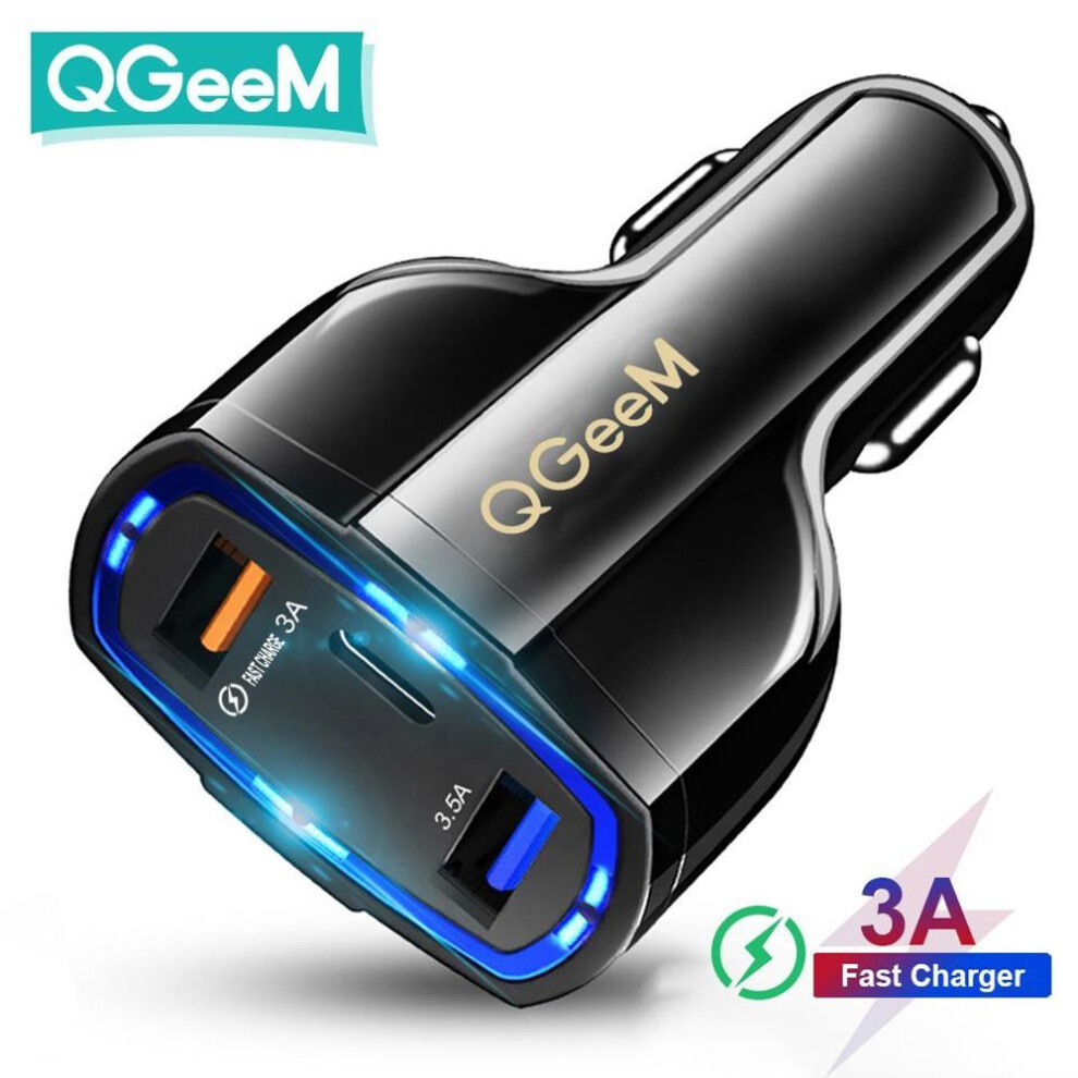 (black, car charger) QGEEM QC 3.0 USB C Car Charger 3-Ports Quick Charge 3.0 Fast Charger for Car Phone Charging Adapter for iPhone Xiaomi Mi 9 Redm
