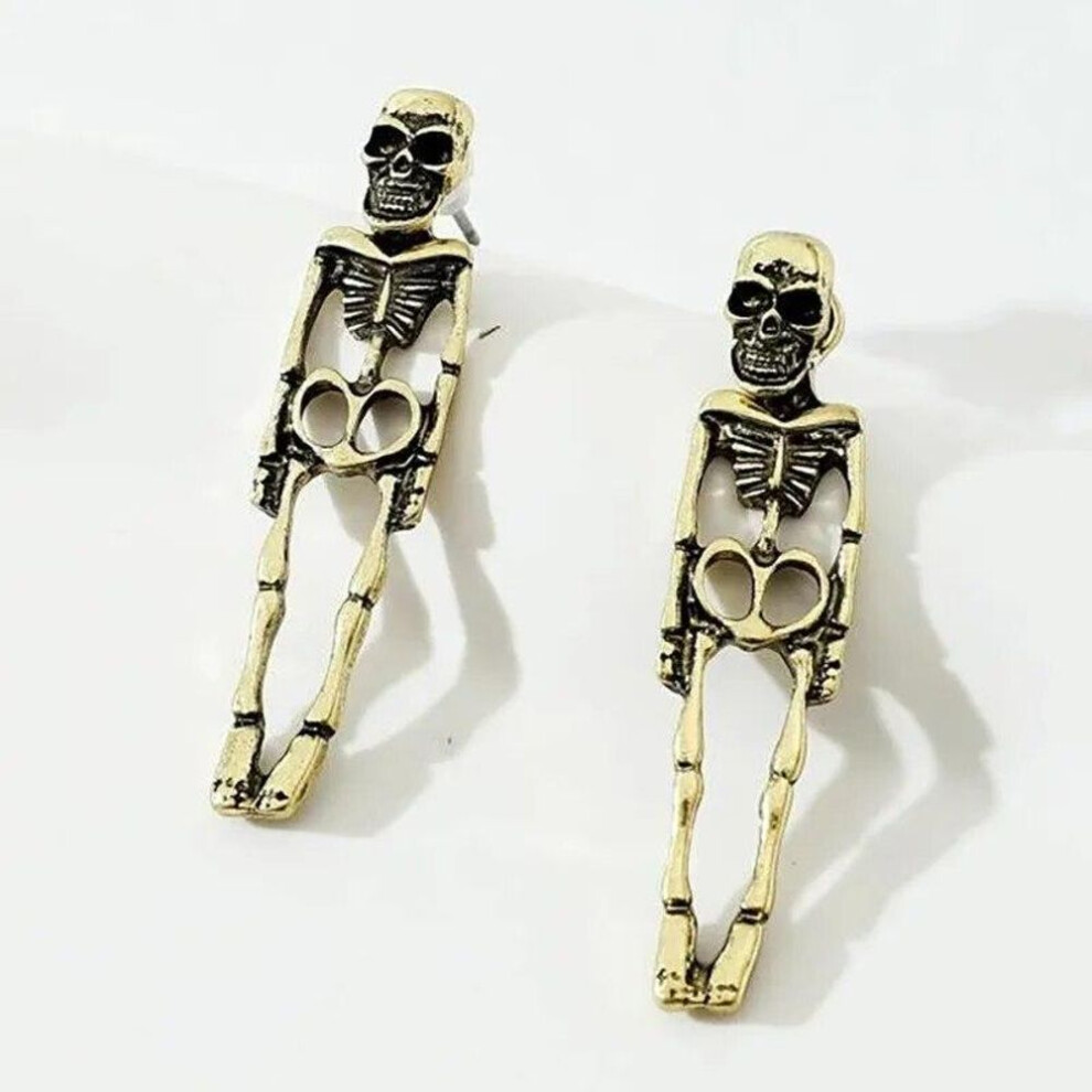 (gold) Halloween Skull Skeleton Drop Earrings For Women Punk Charm Ghost Spider Web Dangle Earrings Jewelry Gift