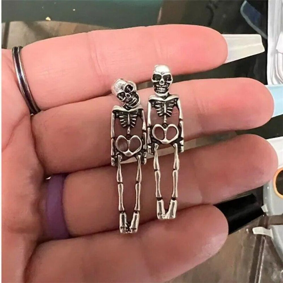 (silver) Halloween Skull Skeleton Drop Earrings For Women Punk Charm Ghost Spider Web Dangle Earrings Jewelry Gift