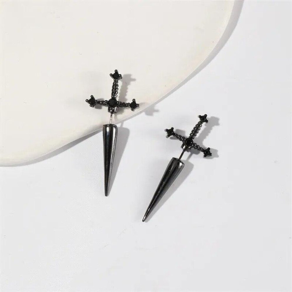 (black) Gothic Kinitial Sword Earrings Vintage Cool Punk Crystal Ear Jacket Goth Dagger Earrings Jewelry Gift For Women