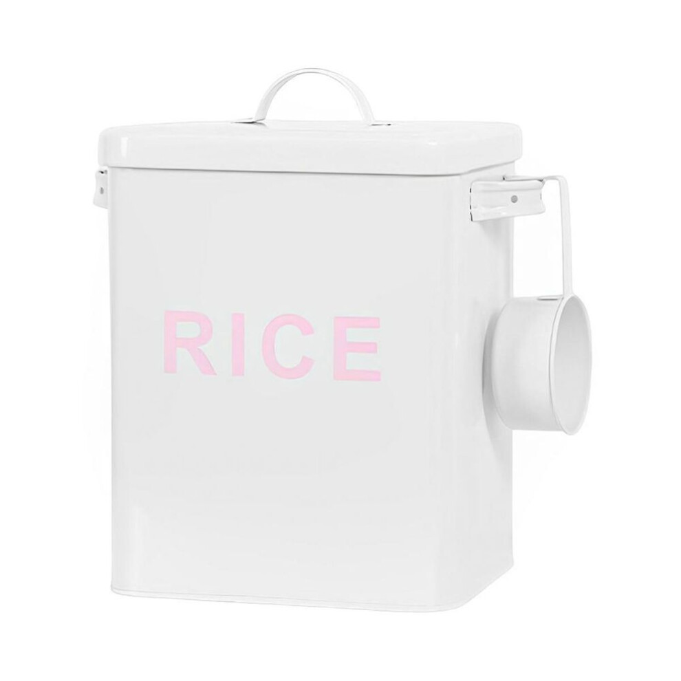 (white) Metal Canister Rice Buckets Grain Tin Powder Laundry Powder Case Lid Scoop Insect-proof Sealed Multipurpose Airtight