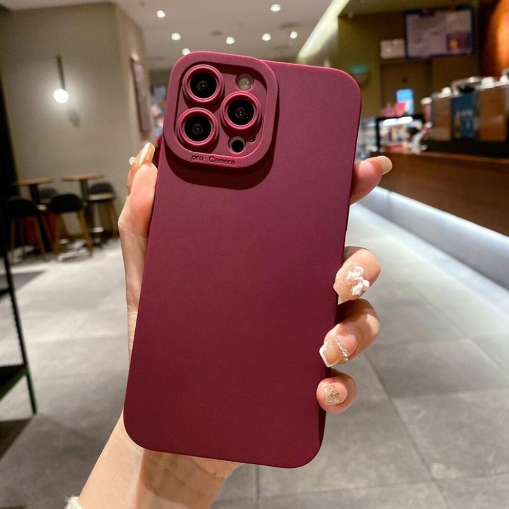 (wine red, iPhone 13) Luxury Silicone Shockproof Soft Phone Case For Iphone 16 Pro 15 14 Pro Max 13 12 Mini 11 X Xs Xr 7 8 Plus Solid Color Cover