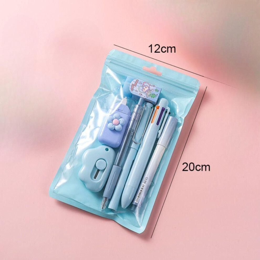 (blue) 1set  7-in-1 Stationery Set Birthday Present Back To School Gift Correction Tape Students Prize School Office Ball-point Pen Students