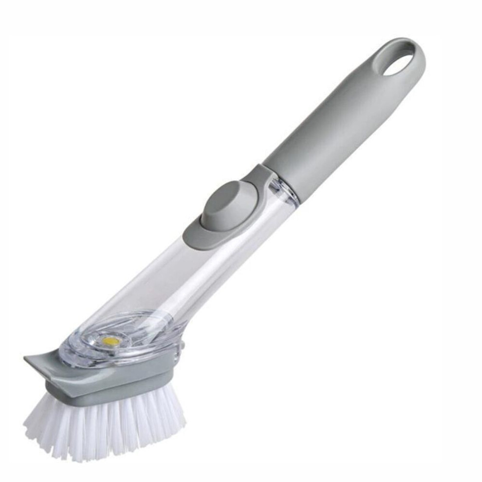 (grey) Long Handle Pot Brush Dish Bowl Washing Cleaning Brush Soap Dispenser Kitchen Sink Scrubber