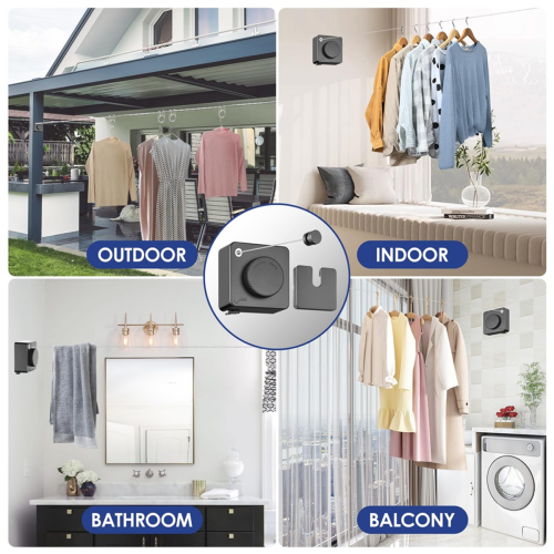 Retractable Clothesline Indoor, Wall Mounted Gray 2